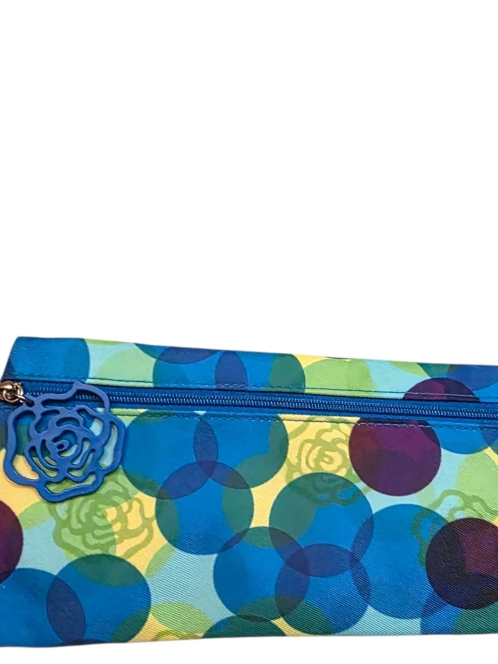 Lancome Multicolor Circle Print Blue Lined Cosmetic Pouch